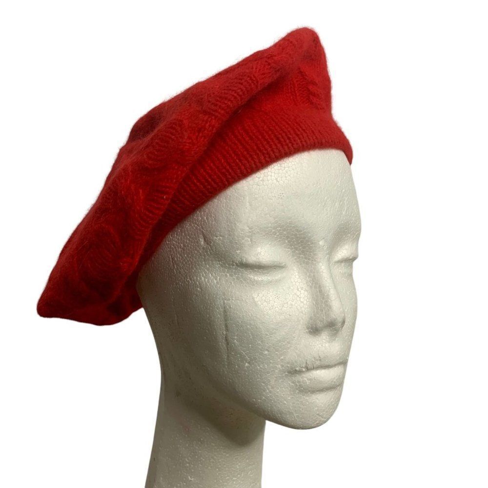 Vintage Carson Pirie Scott Beret Hat One Size Red Lambswool Angora Rabbit Knit